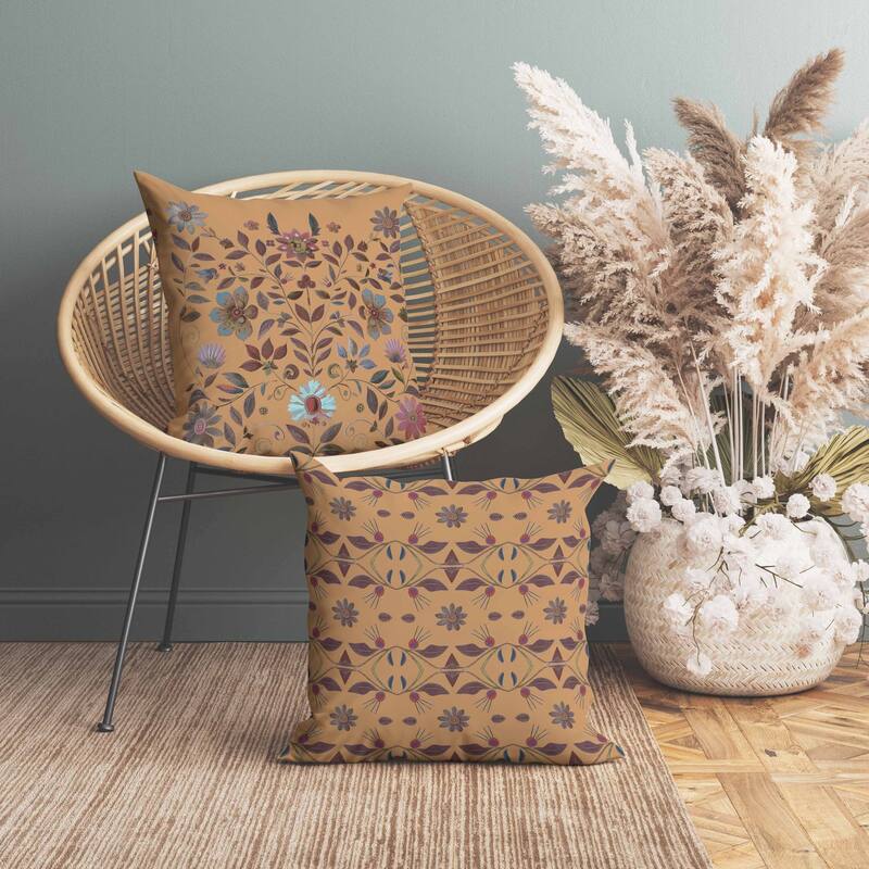 Symmetrical Flora Faux Suede Reversible Throw Pillow Peach and Pink