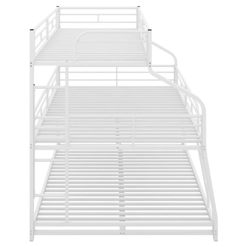 Twin XL/Full XL/Queen Triple Bunk Bed with Long and Short Ladder and Full-Length Guardrails, Metal Frame, No Box Spring Needed