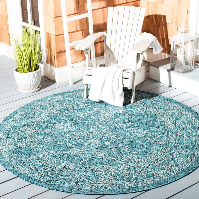 SAFAVIEH Courtyard Aquata Indoor/ Outdoor Waterproof Patio Backyard Rug - 7'10" Round - Turquoise