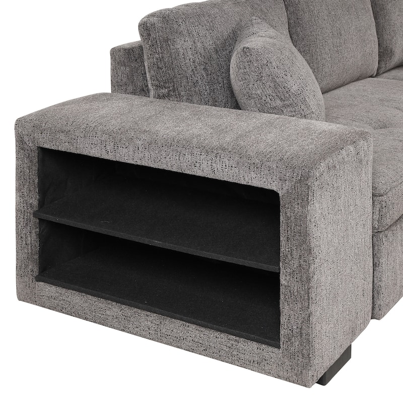 104" Modern L-Shape 3 Seat Reversible Sectional Couch, Pull Out Sleeper Sofa with Storage Chaise and 2 Stools