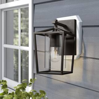 10.6"H Outdoor Black Modern Exterior Wall Lantern Sconce Light with Clear Glass Shade - 10.61"H