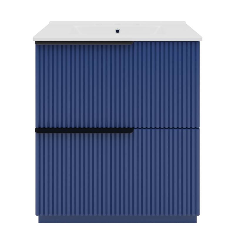 Fluted Bathroom Vanity with Ceramic Sink, Freestanding Vanities Set, Bathroom Storage Cabinet with Full-Extension Drawers