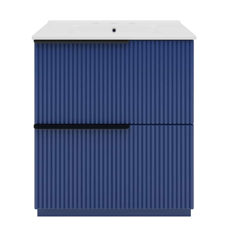 Roomfitters 30" Bathroom Vanity with Ceramic Sink, Full-Extension Soft-Close storage units and Fluted Design