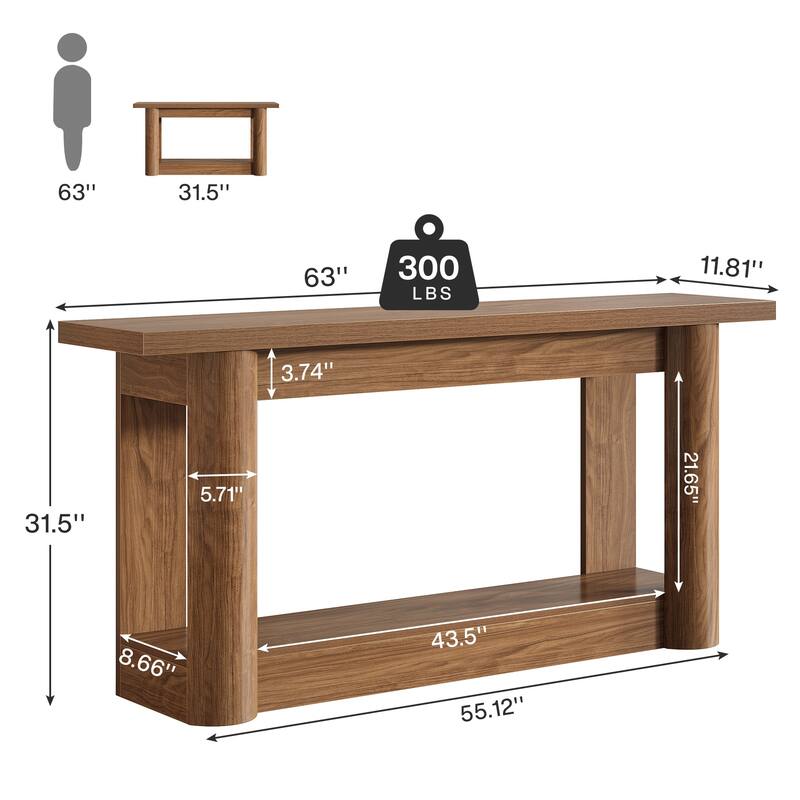 63-Inch Farmhouse Console Table for Entryway, 2-Tier Storage - 62.99" W x 11.81" D x 31.5" H