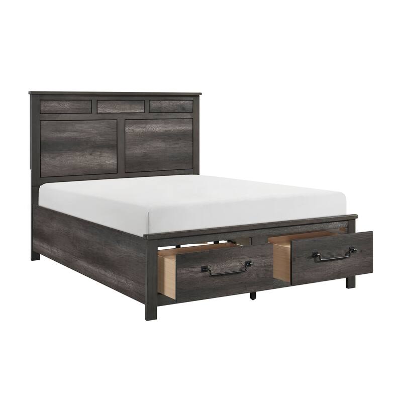 Queen Size Wood Platform Bed with Storage Footboard - Traditional Design