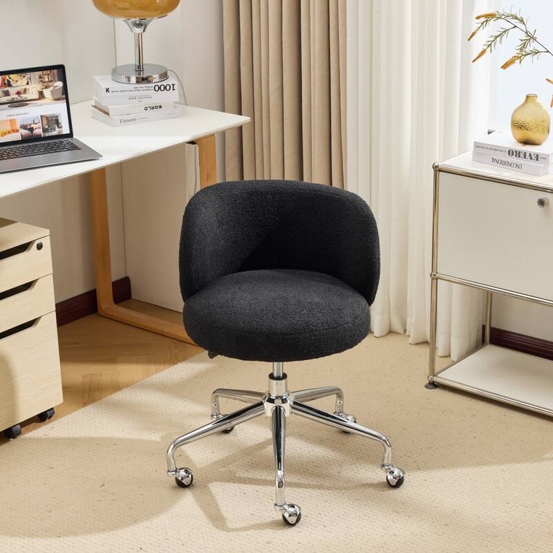 Teddy Swivel Chair Adjustable Rolling Office Desk Chair with Wheels and Support for Living Room - N/A - Black