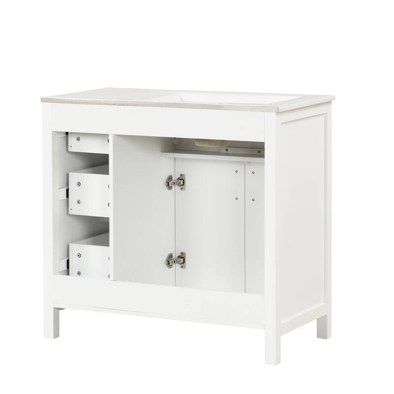 Roomfitters 36" Bathroom Vanity with Sink, Left-Side Basin, Solid Wood Frame, 2 Doors & 3 Drawers