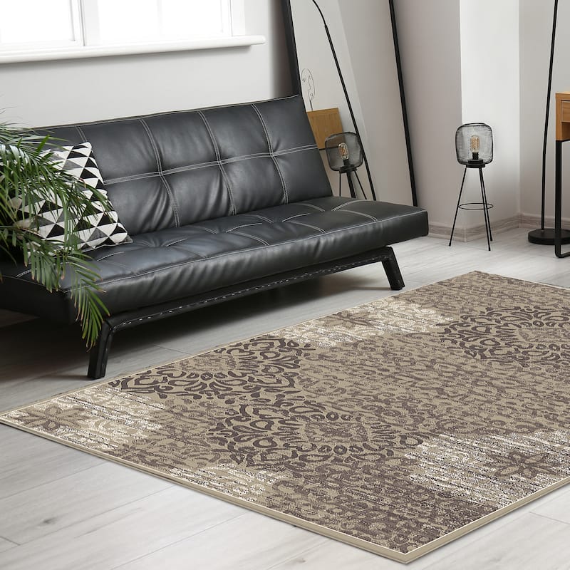Admire Home Living Plaza Modern Abstract Damask Pattern Area Rug