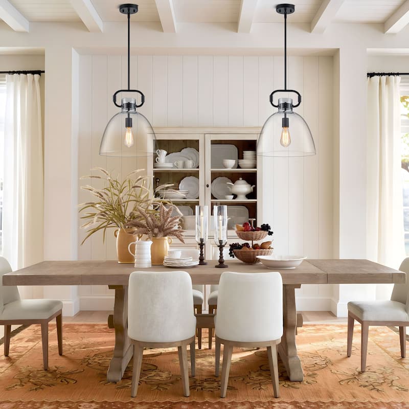 Starskys 1-Light Industrial Pendant Light with Bowl-Shaped Clear Glass Shade