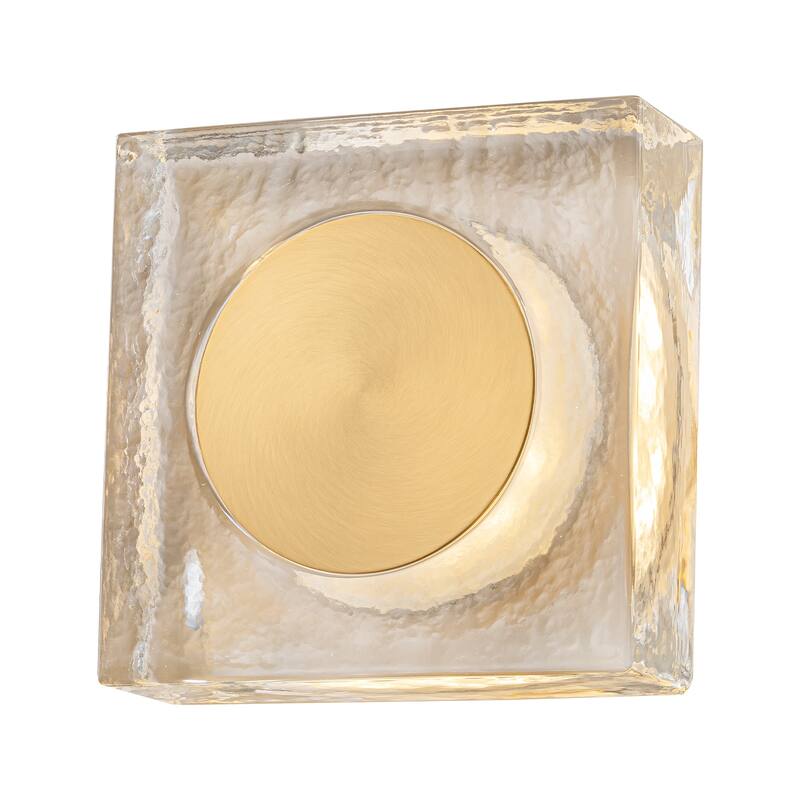 Square LED Wall Sconce Clear Textured Handblown Glass Shade Dimmable