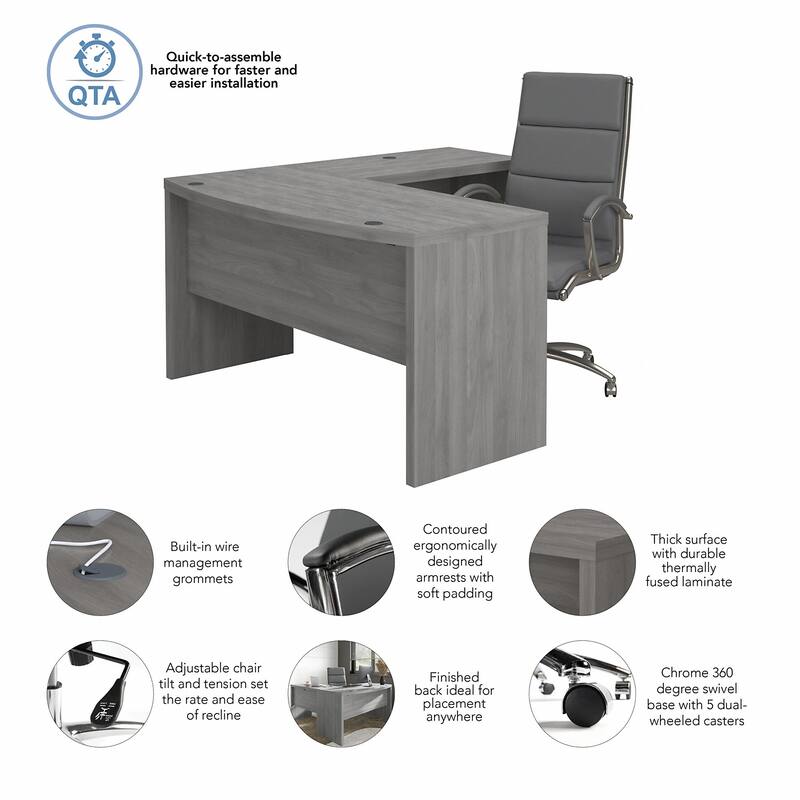 Echo L Shaped Bow Front Desk with Chair by Bush Business Furniture