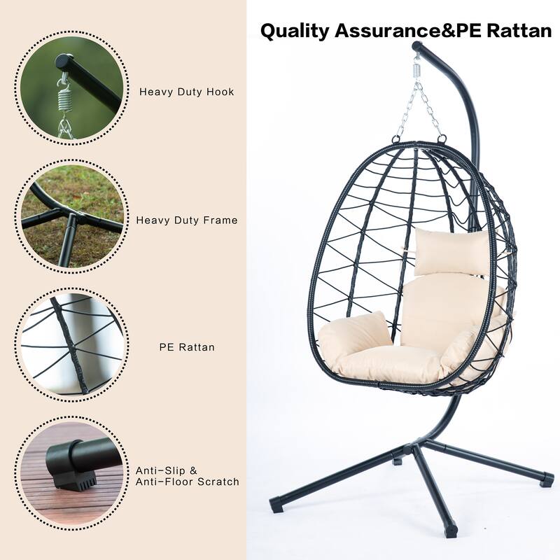 GDFStudio - Celeste Indoor Outdoor Swing Egg Chair with Stand for Relaxing Patio and Garden Lounging