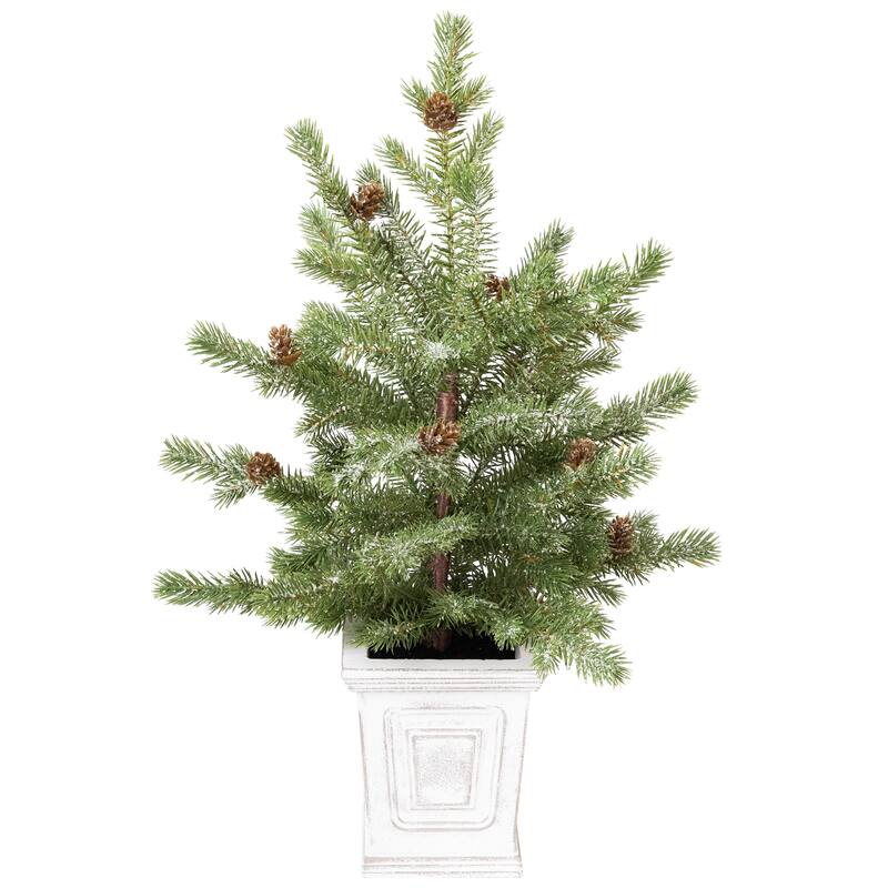 Lightly Flocked Pine Potted Artificial Christmas Tree with Pinecones - 22" - Unlit