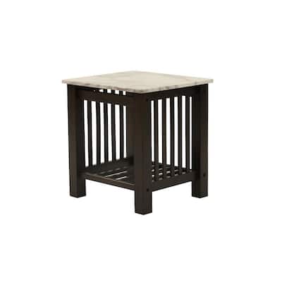 26 in. Tobacco Brown and White Square Faux Marble End Table, Sturdy Build End Side Table for Living Rooms