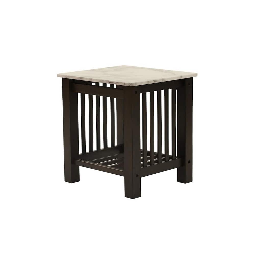 26 in. Tobacco Brown and White Square Faux Marble End Table, Sturdy Build End Side Table for Living Rooms