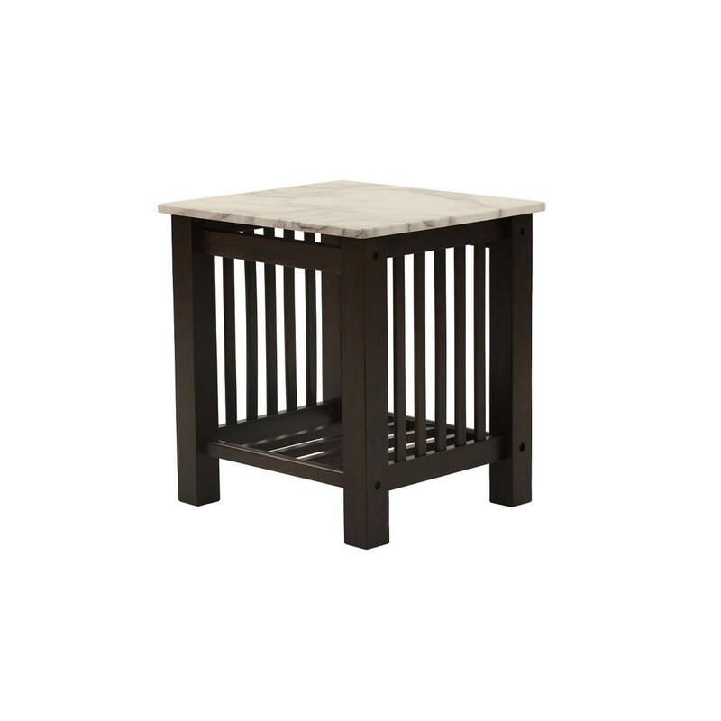 26 in. Tobacco Brown and White Square Faux Marble End Table, Sturdy Build End Side Table for Living Rooms