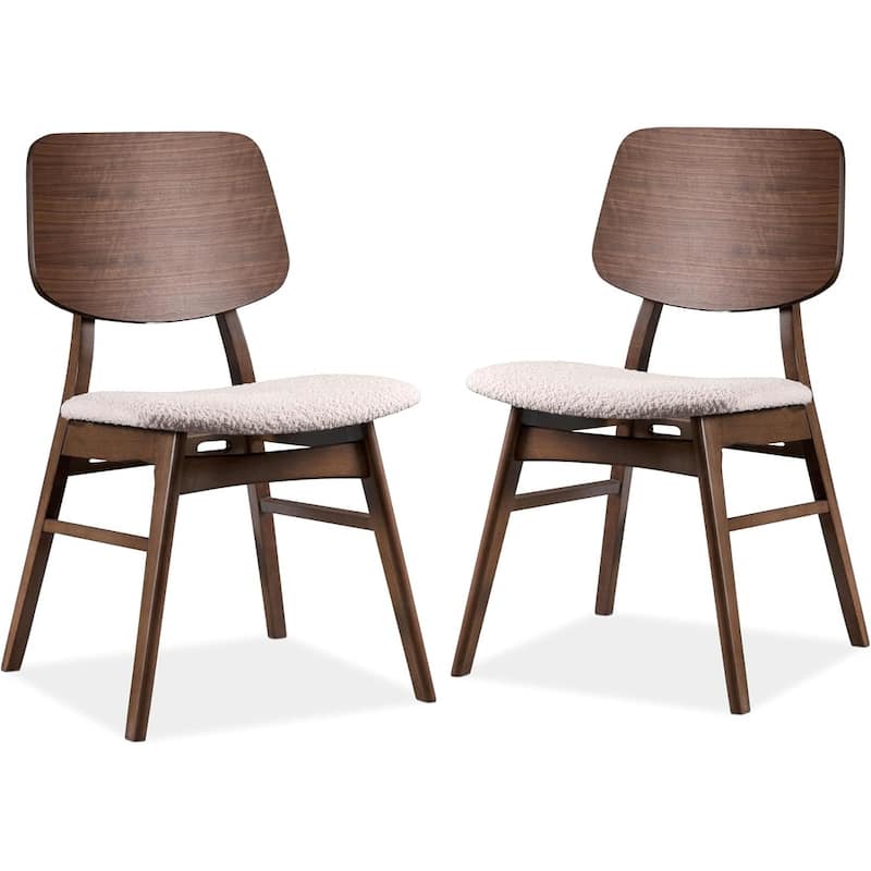 Mid Century Modern Walnut Finish Curved Back Side Chairs Set