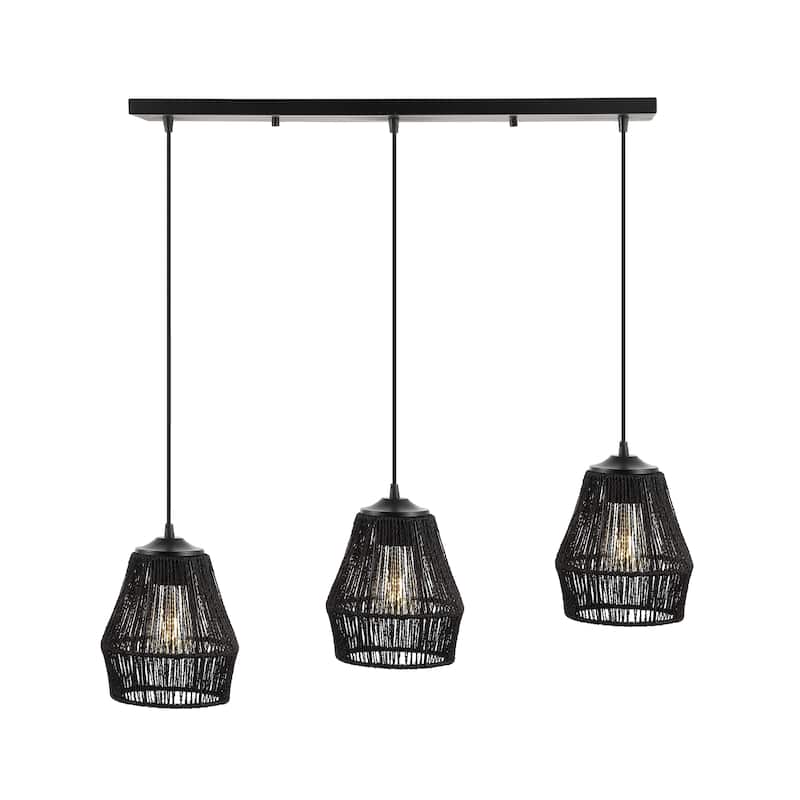 Ibiza Island 30" 3-Light Seagrass/Metal Bohemian Coastal LED Pendant, Oil Rubbed Bronze/Natural by JONATHAN Y