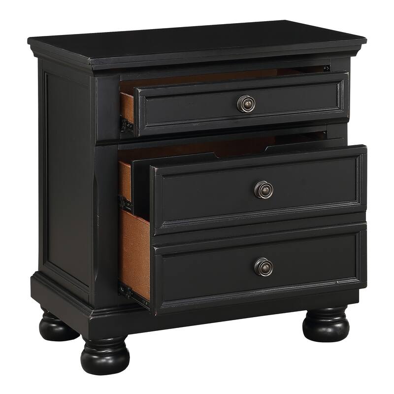 Black Finish Nightstand, Bun Feet, Hidden Drawer, Casual Transitional Bedside Table