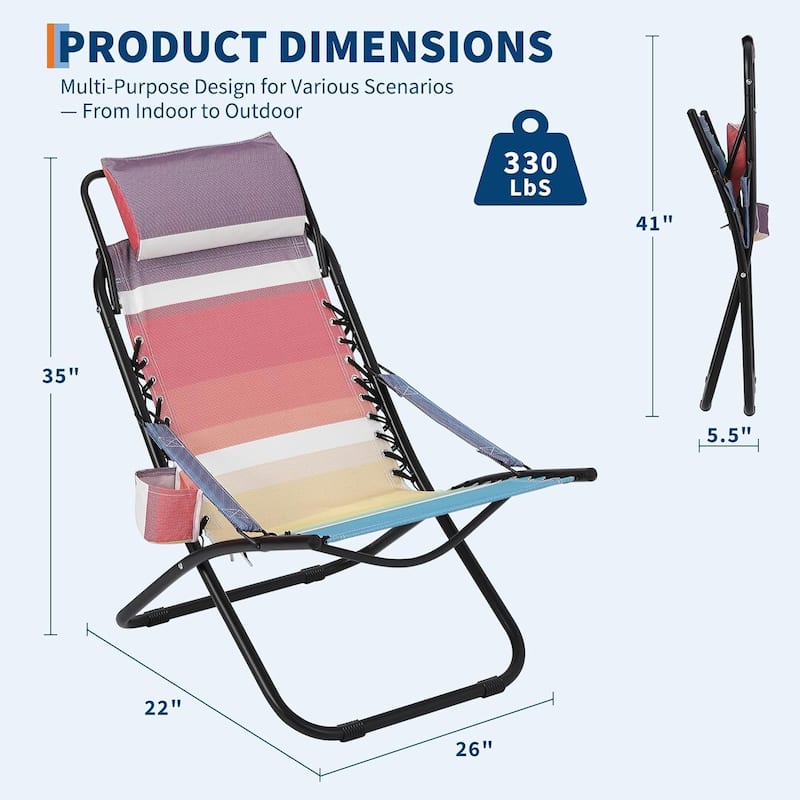 Portable Outdoor Folding Beach Chair with Headrest, 1 Position Lightweight
