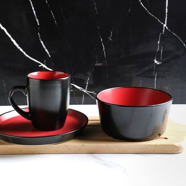 slide 2 of 41, Stone Lain Albie Glaze Stoneware Round Dinnerware Set Red - 16 Piece
