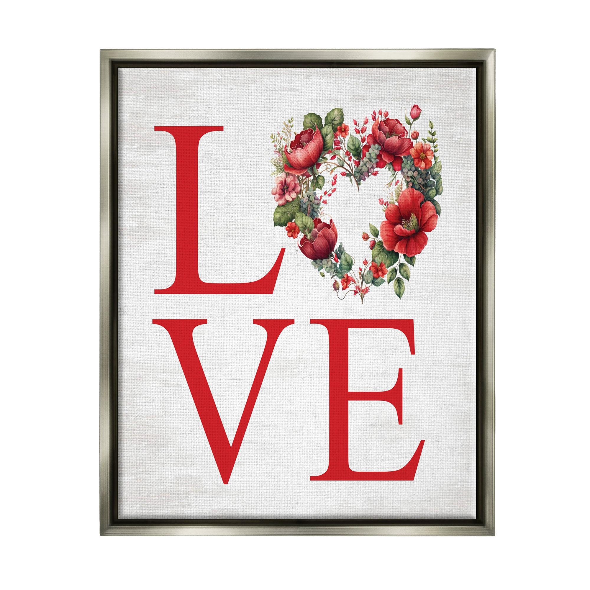 Stupell Love with Heart Wreath Framed Floater Canvas Wall Art Design by Lettered and Lined