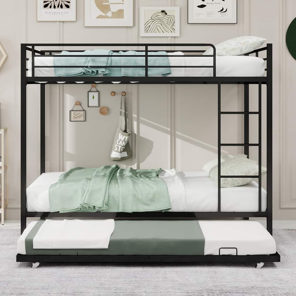 Durable Square Tube Iron Bunk Bed Featuring Safety Rails