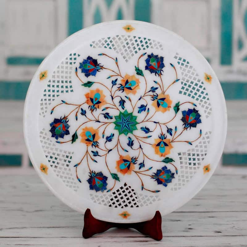 Handmade Natural Harmony Marble inlay decorative plate (India)