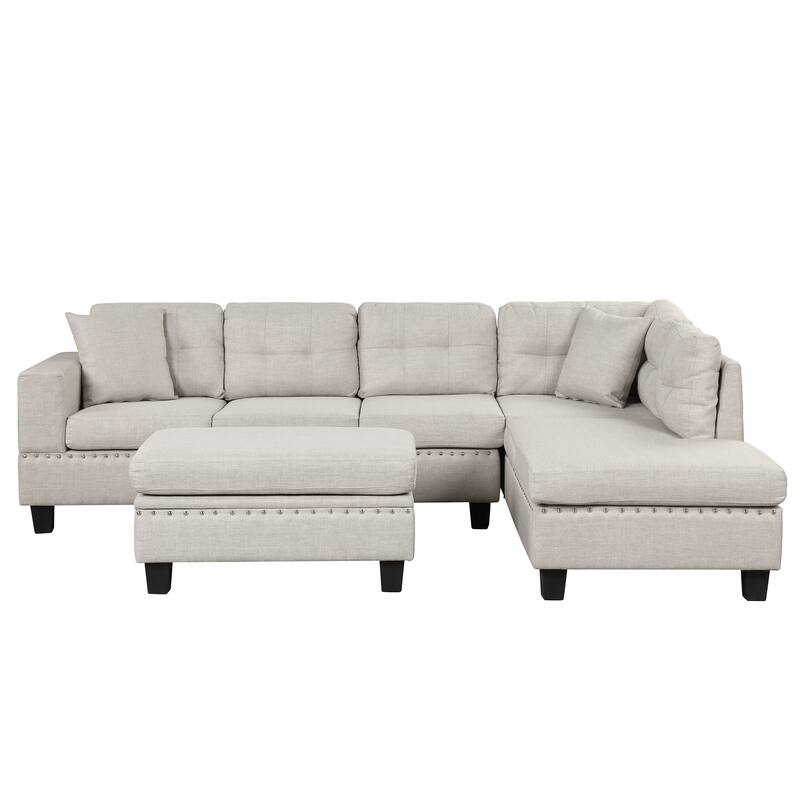 105.1" Velvet L-Shaped Sectional Sofa with Ottoman & Cup Holders