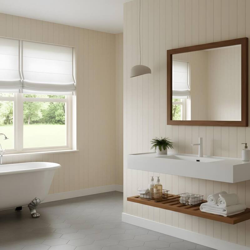 Bathroom Vanity with Vessel Sink and Striped Shelf Layer