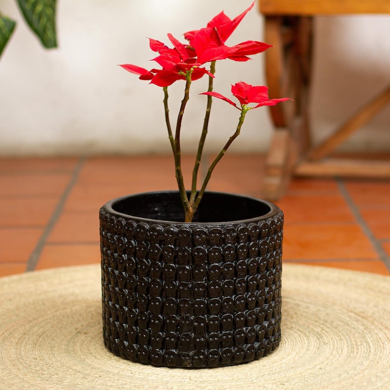 Novica Handmade Tzompantli Ceramic Flowerpot