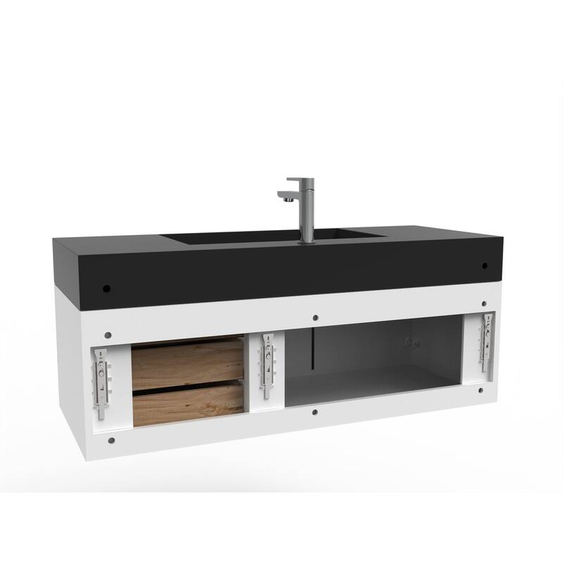 Amazon 48" Wall Mounted Bathroom Vanity Set w/ Black Top