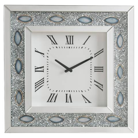 Wood & Mirror Square Analog Wall Clock, White
