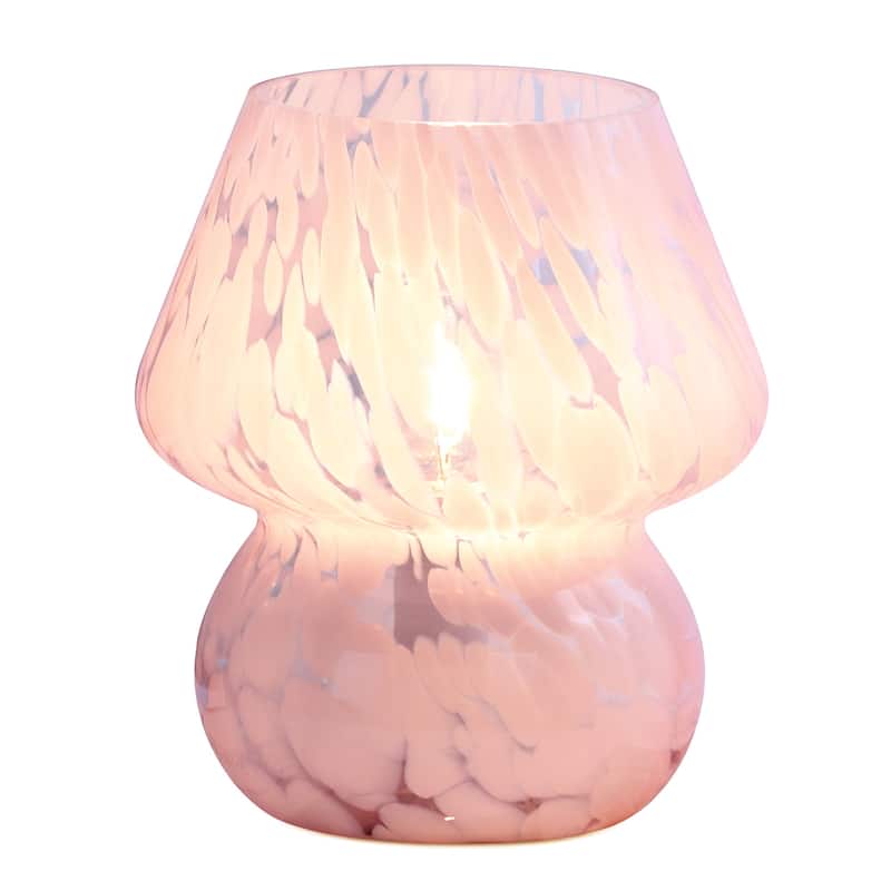 Pink Ripple Glass Table Lamp Dot Mushroom Style with In-line Switch - 5.75'' x 5.75'' x 7.25'' (L x W x H)