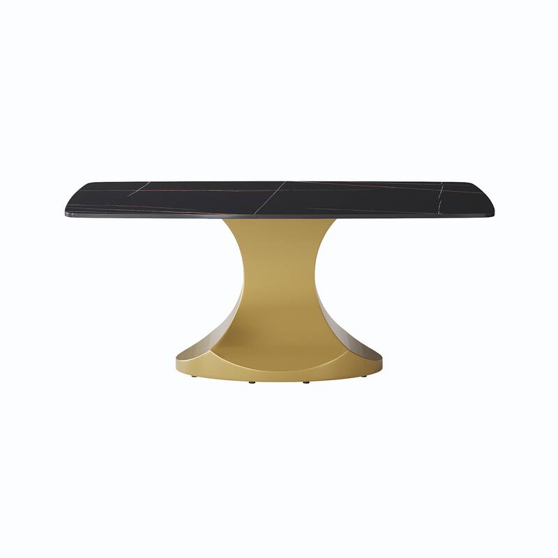 Dining Table for 6~8 Person, Faux Marble Kitchen Dining Table with Gold Pedestal.
