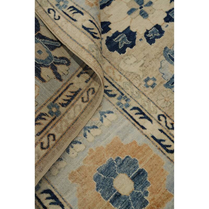 Hand Knotted Traditional Wool Beige Geometric Area Rug - 11' 8'' X 8' 9''