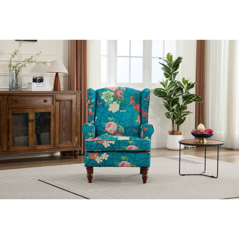 Accent Chair Side Chair Reception Chair with Wood Legs, Cyan Single Sofa Chair Leisure Chair Office Chair