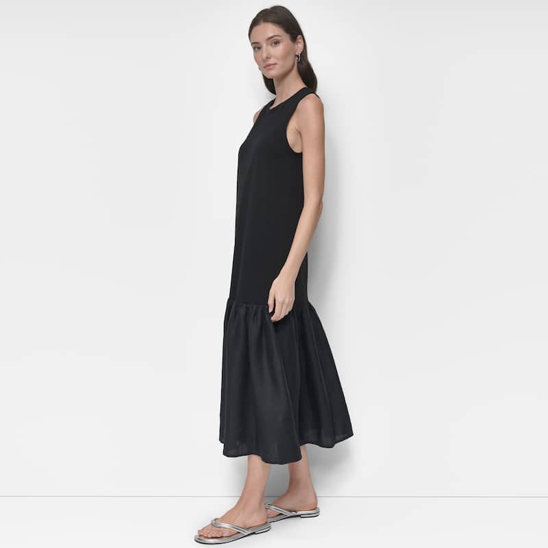 DKNY Mixed Media Tiered Midi Dress