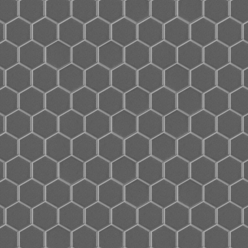 Merola Tile Metro 2" Hex Glossy Grey 11-1/8" x 12-5/8" Porcelain Floor and Wall Tile