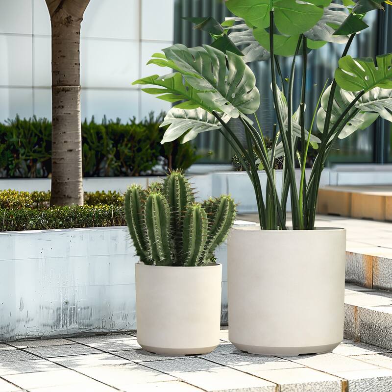 2-Piece HDPE Round Plastic Pot Planters Set