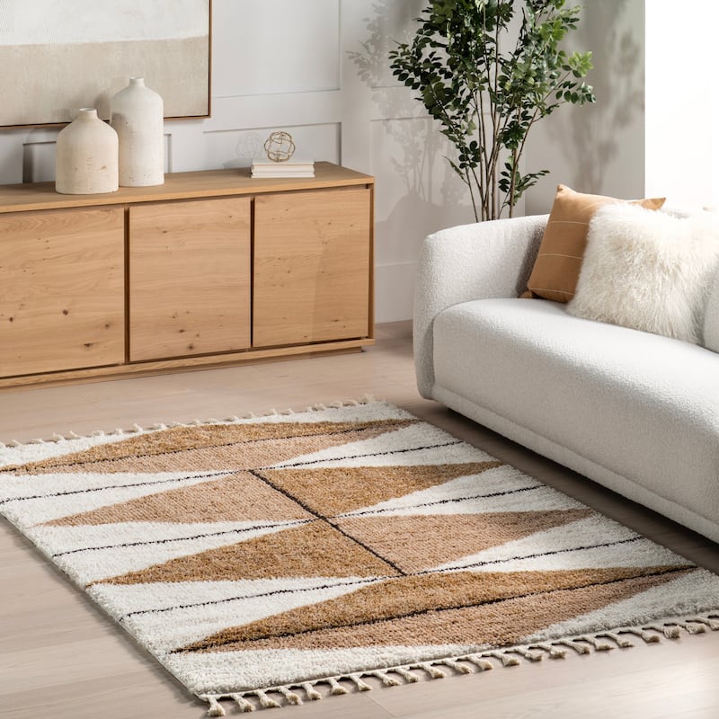 Nuloom Micah Diamond Shag Tassel Area Rug - 8' 10" x 12' - Light Brown - Rectangle