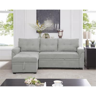 Modern Reversible Convertible Sleeper Sectional Sofa Bed - L-Shape with Storage Chaise, Wide Armrest and Durable Legs