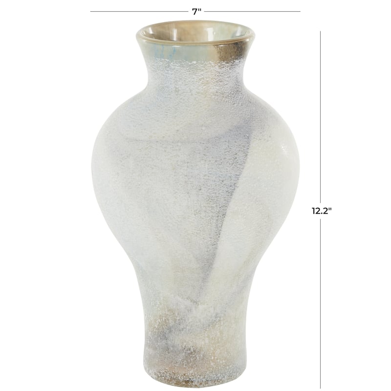 Glass Distressed Decorative Vase with Blue and Tan Texturing - Cream - Roche River Decor