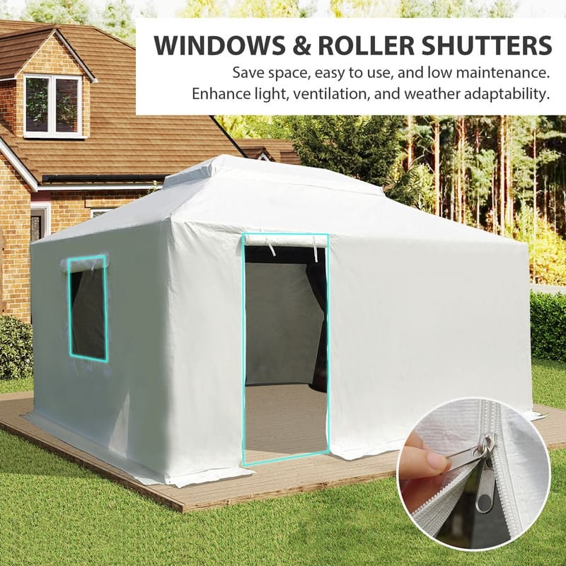 Domi 8' x 8' Universal Winter Gazebo Cover, All Season Waterproof Enclosed Cover with Sidewalls & Ventilated Mesh Windows, White