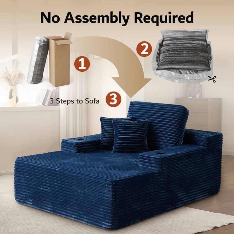 OVIOS Plush Convertible Floor Lounge Sofa with Cup Holder