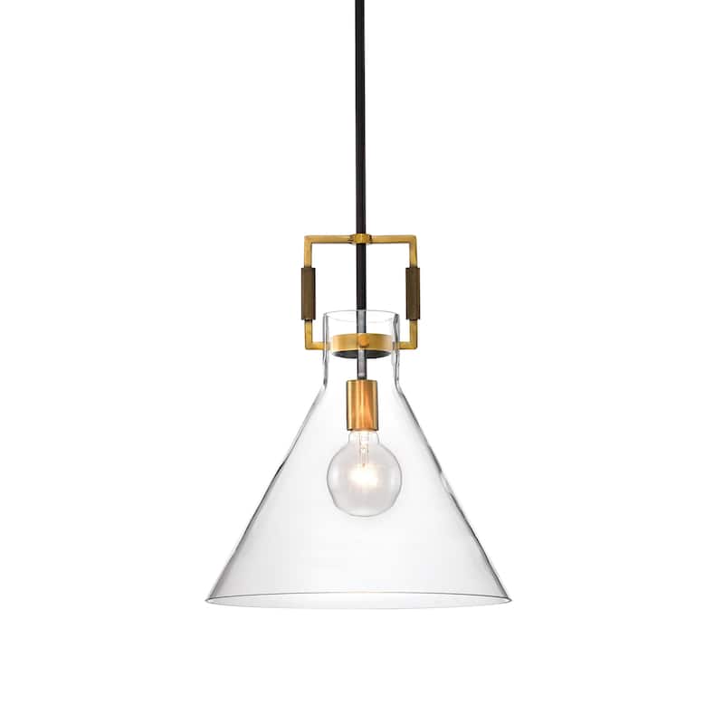 Oil Rubbed Bronze and Antique Gold 1-Light Clear Cone Glass Pendant