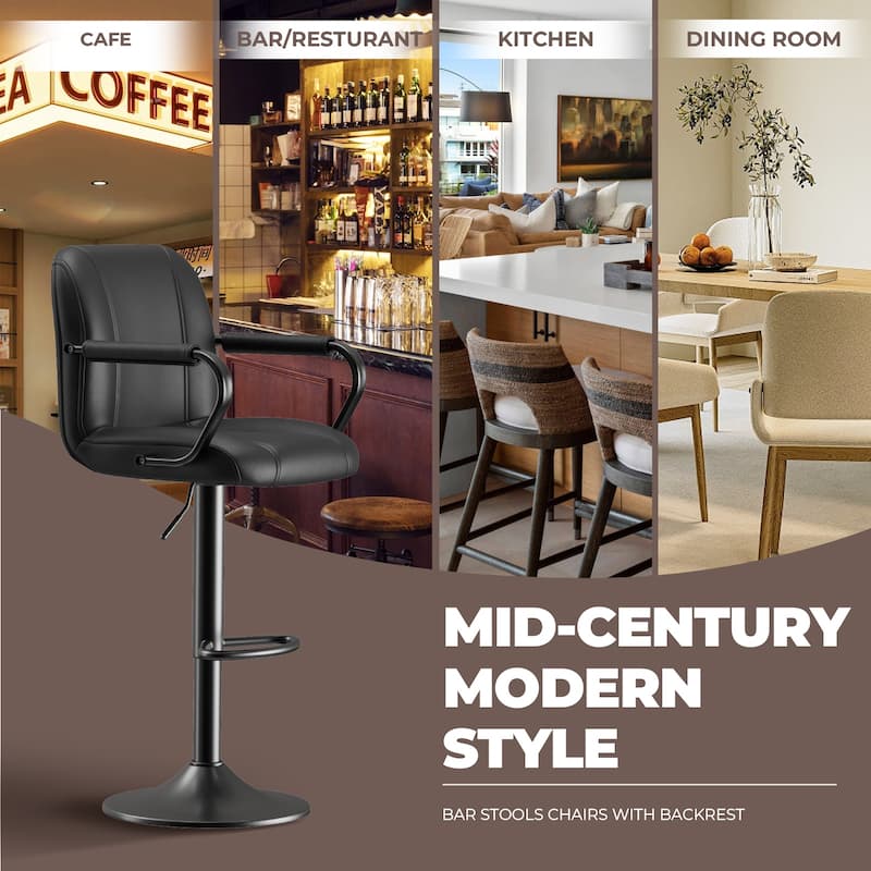 Swivel Bar Stools with Back Support - Adjustable Height Counter Stools for Kitchen Island & Home Bar