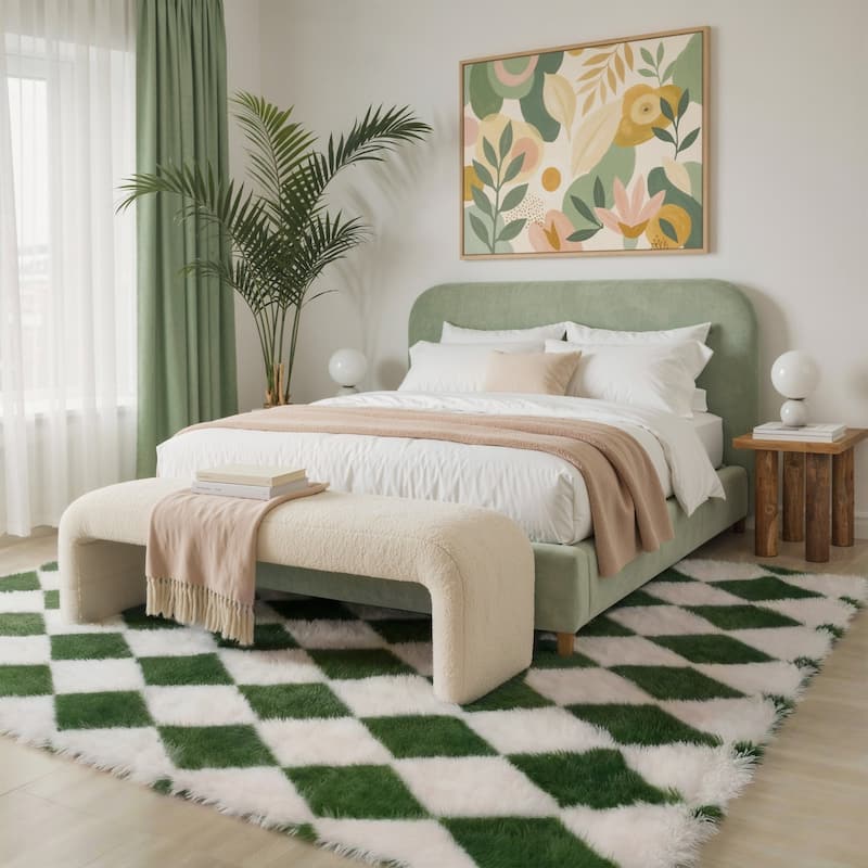 Mcow Diamond Check Collection High-Pile Machine-Washable Area Rug