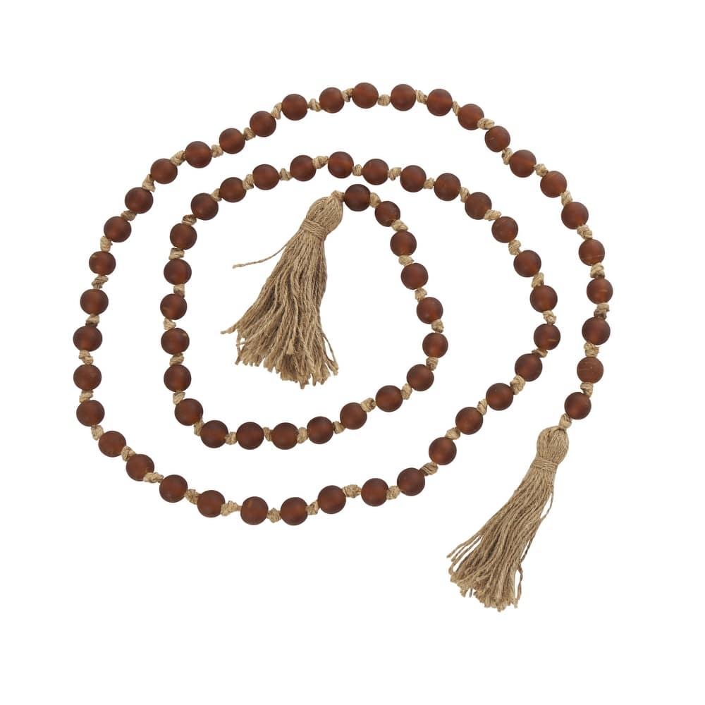 Glass Handmade Round Long Frosted Beaded Garland with Tassel with Knotted Brown Jute - Various Colors - Roche River Decor