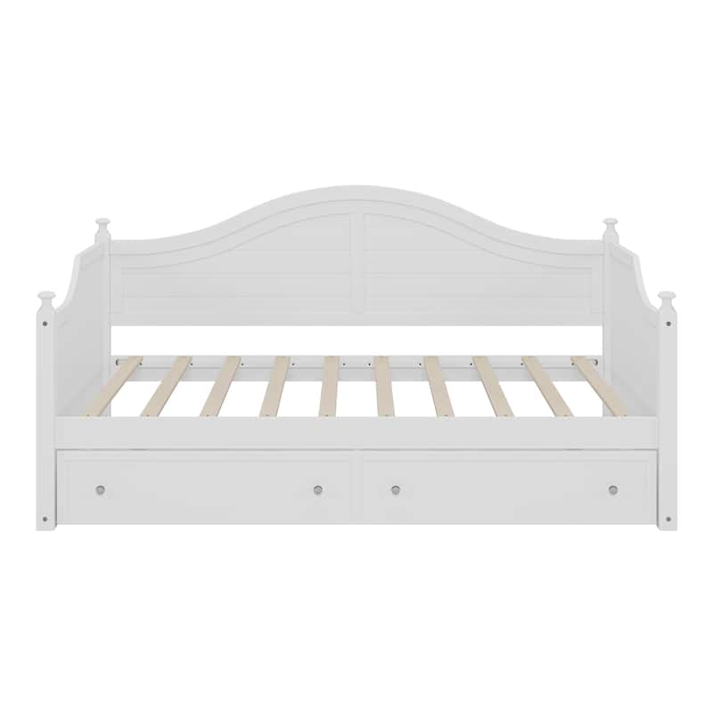 Twin Size Wood Daybed with 2 Storage Drawers ,Wooden Sofa Bed with Handrail for Living Room Bedroom, White